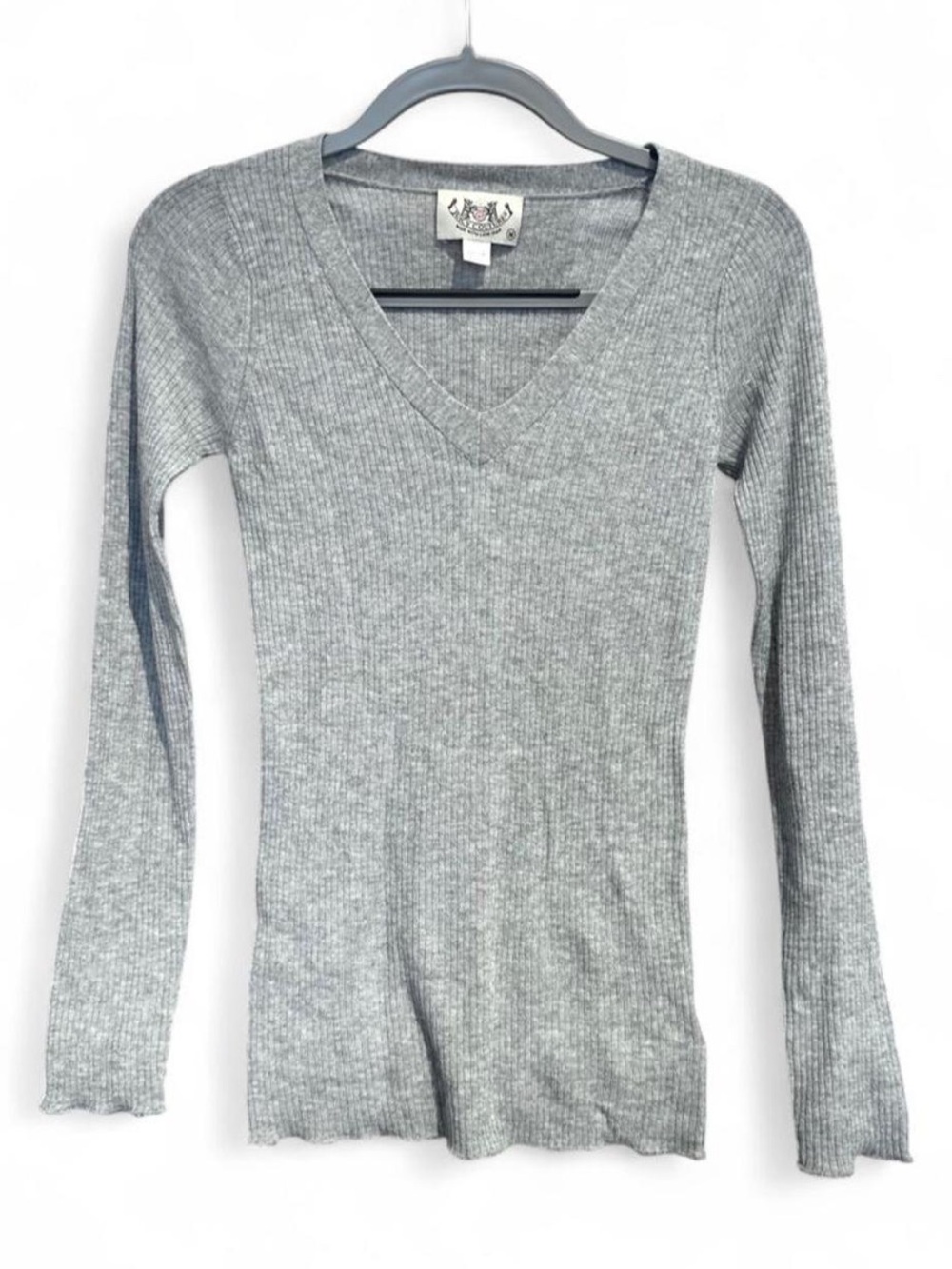 Juicy Couture 100% Cashmere Gray Ribbed V-Neck Sweater